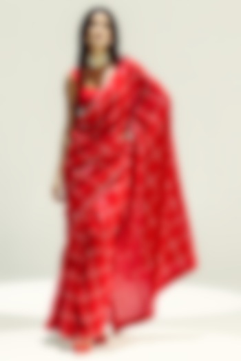 Radiant Red Pure Silk Banarasi Cutwork Handwoven Party Wear Saree Set by Ekaya at Pernia's Pop Up Shop