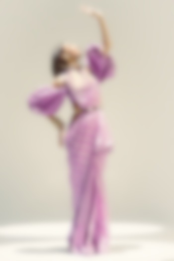 Lilac Silk Stripe Handwoven Party Wear Saree Set by Ekaya at Pernia's Pop Up Shop