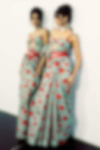 Teal Organza Banarasi Cutwork Handwoven Saree Set by Ekaya at Pernia's Pop Up Shop