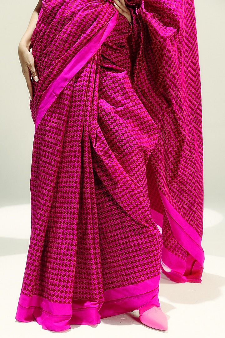 Burgundy & Pink Satin Silk Resham Handwoven Wedding Saree Set by Ekaya at Pernia's Pop Up Shop