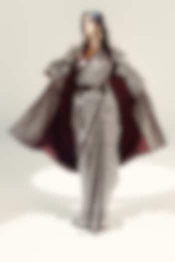 Espresso Brown & Vanilla Satin Silk Handwoven Wedding Saree Set by Ekaya at Pernia's Pop Up Shop