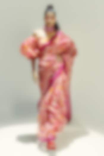 Rani Pink Organza Digital Printed Party Wear Saree Set by Ekaya at Pernia's Pop Up Shop