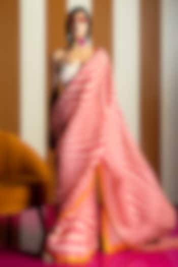 Rani Pink & Vanilla Organza Polka Dot Digital Printed Party Wear Saree Set by Ekaya at Pernia's Pop Up Shop