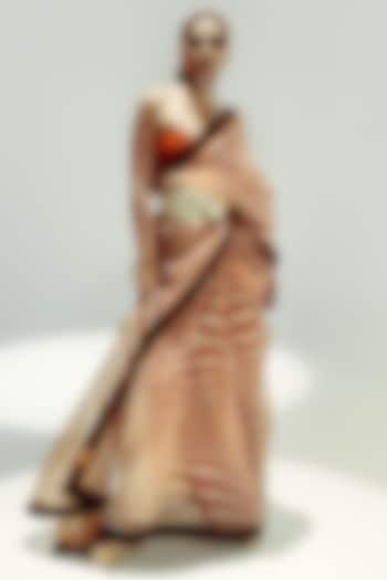 Ochre & Vanilla Organza Polka Dot Digital Printed Party Wear Saree Set by Ekaya at Pernia's Pop Up Shop