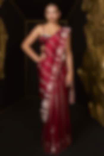 Maroon Pure Silk Handwoven Wedding Saree Set by Ekaya at Pernia's Pop Up Shop