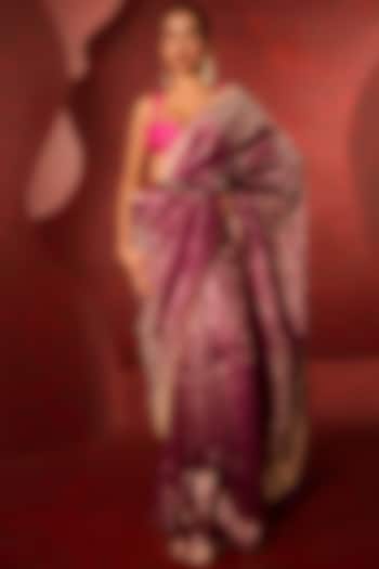 Purple Pure Silk Banarasi Cutwork Handwoven Wedding Saree Set by Ekaya at Pernia's Pop Up Shop