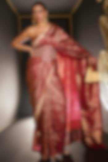 Maroon Pure Silk Handwoven Wedding Saree Set by Ekaya at Pernia's Pop Up Shop