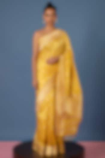 Yellow Handwoven Banarasi Silk Saree Set by Ekaya