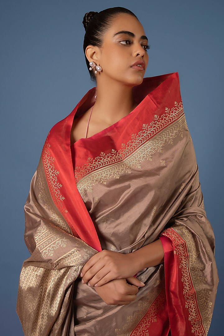 Mauve Handwoven Banarasi Silk Reception Saree Set by Ekaya at Pernia's Pop Up Shop