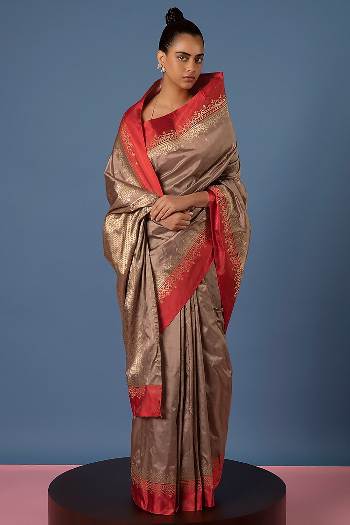 Mauve Handwoven Banarasi Silk Reception Saree Set by Ekaya at Pernia's Pop Up Shop
