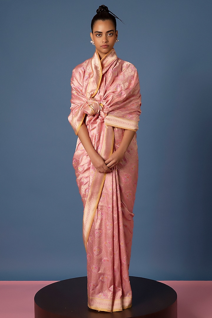 Baby Pink Handwoven Banarasi Silk Suit Set for Women Online