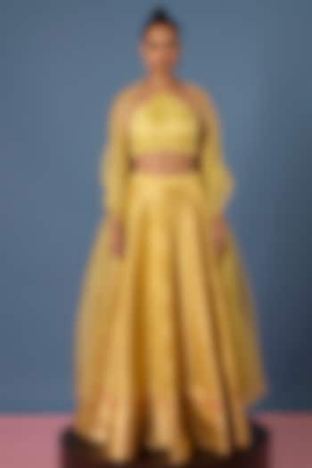 Yellow Silk Meenakari Handwoven Wedding Lehenga Set by Ekaya at Pernia's Pop Up Shop