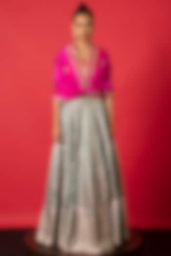 Blue Satin Silk Meenakari Handwoven Wedding Lehenga Set by Ekaya at Pernia's Pop Up Shop