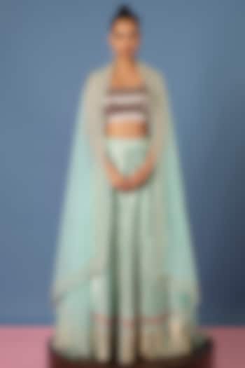 Blue Silk Meenakari Handwoven Wedding Lehenga Set by Ekaya at Pernia's Pop Up Shop