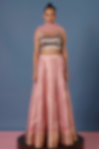 Pink Silk Meenakari Handwoven Wedding Lehenga Set by Ekaya at Pernia's Pop Up Shop