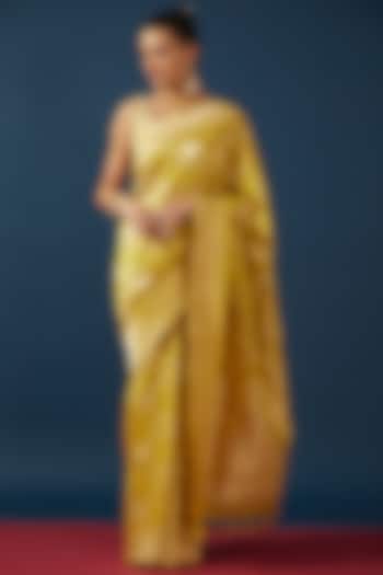 Mustard Silk Cutwork Embroidered Wedding Saree by Ekaya at Pernia's Pop Up Shop