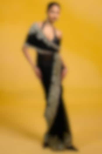 Black Chiffon Kadhwa Handwoven Wedding Saree Set by Ekaya at Pernia's Pop Up Shop