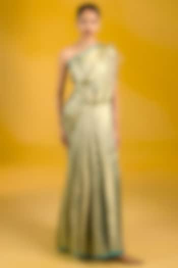 Sea Green Pure Tissue Silk Handwoven Party Wear Saree Set by Ekaya at Pernia's Pop Up Shop