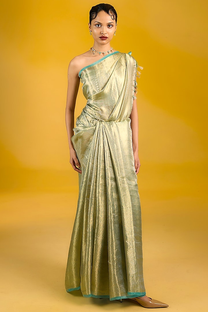 Sea Green Pure Tissue Silk Handwoven Party Wear Saree Set by Ekaya at Pernia's Pop Up Shop