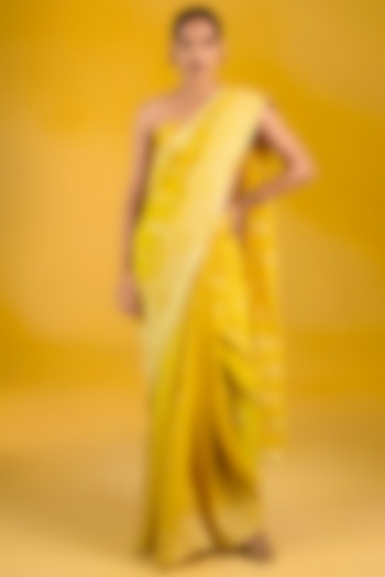 Mustard Chiffon Banarasi Handwoven Wedding Saree Set by Ekaya at Pernia's Pop Up Shop