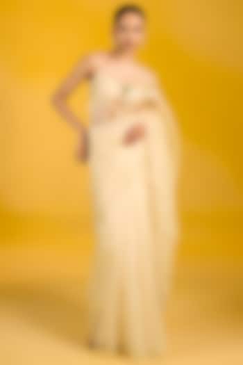 Off-White Kora Silk Meenakari Banarasi Handwoven Wedding Saree Set by Ekaya at Pernia's Pop Up Shop