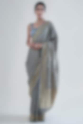 Ash Grey Handwoven Banarasi Saree Set by Ekaya