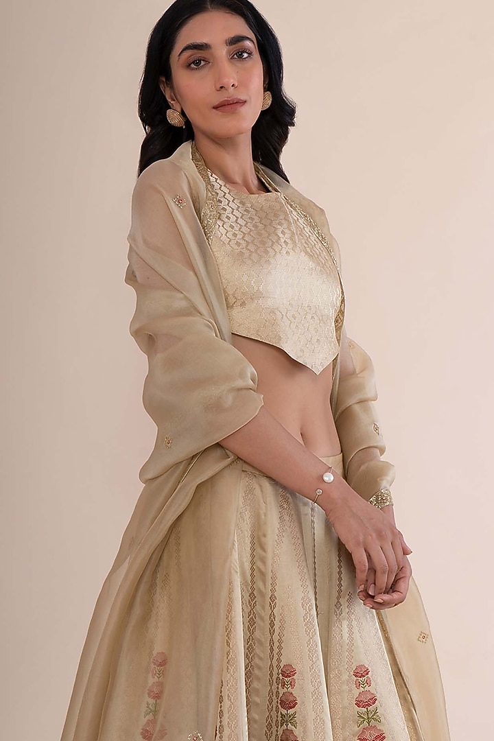 Beige Gold Hand Embroidered Bridal Lehenga Set by Ekaya at Pernia's Pop Up Shop