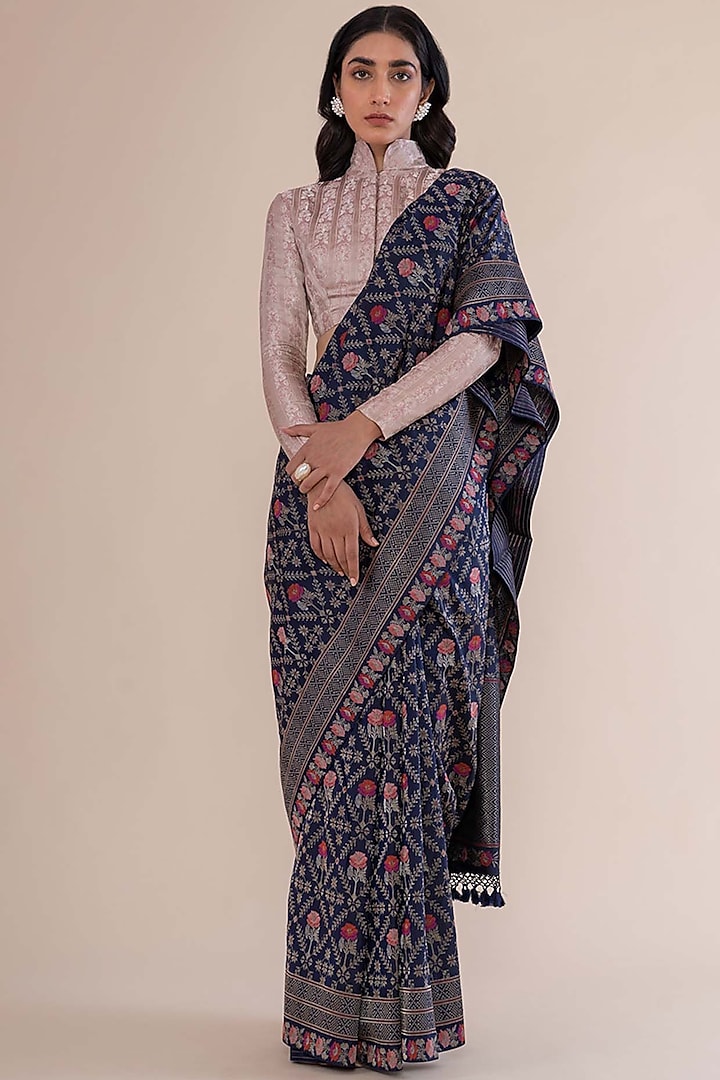 Deep Blue Bridal Saree With Meenakari Work by Ekaya at Pernia's Pop Up Shop