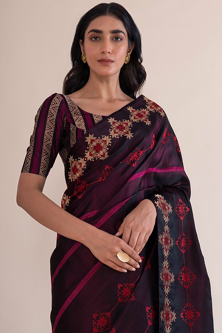 Garnet Handwoven Wedding Saree by Ekaya at Pernia's Pop Up Shop