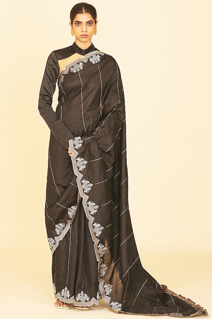 Black Banarasi Handwoven Saree by Ekaya