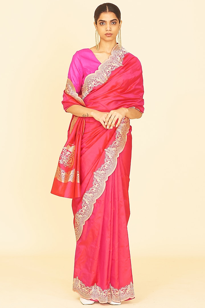 Pink Banarasi Handwoven Saree by Ekaya
