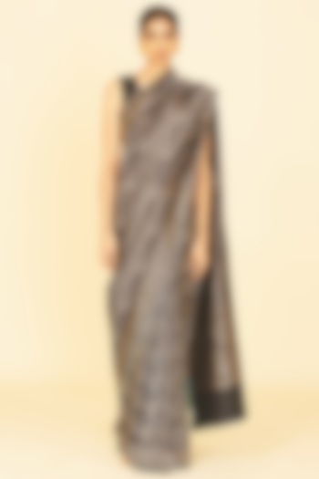 Black Silk Handwoven Saree by Ekaya