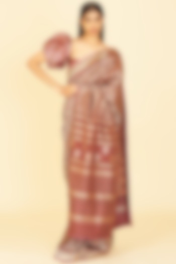 Brown Silk Handwoven Saree by Ekaya
