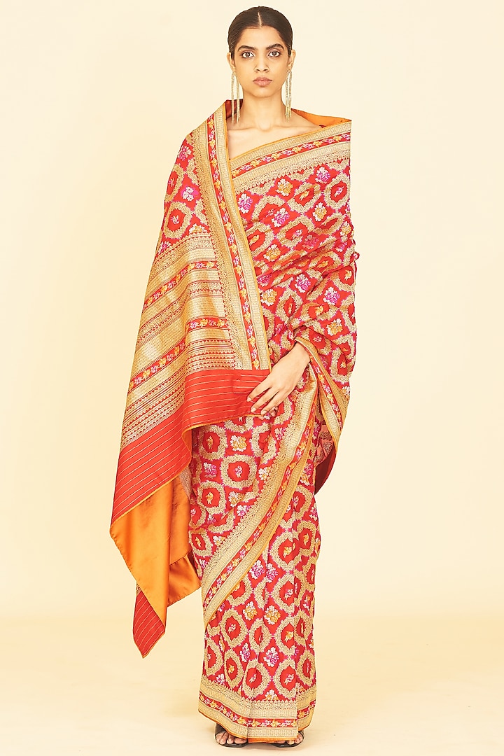 Red Banarasi Handwoven Reception Saree by Ekaya at Pernia's Pop Up Shop