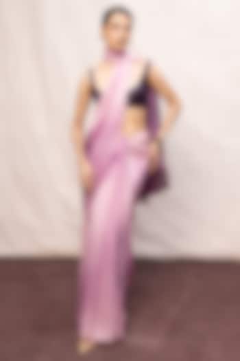 Purple & Pink Ombre Chiffon Digital Printed Handwoven Party Wear Saree Set by Ekaya at Pernia's Pop Up Shop