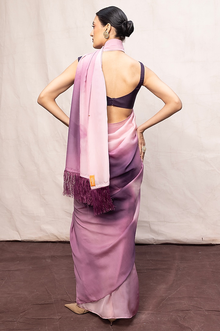 Purple & Pink Ombre Chiffon Digital Printed Handwoven Party Wear Saree Set by Ekaya at Pernia's Pop Up Shop