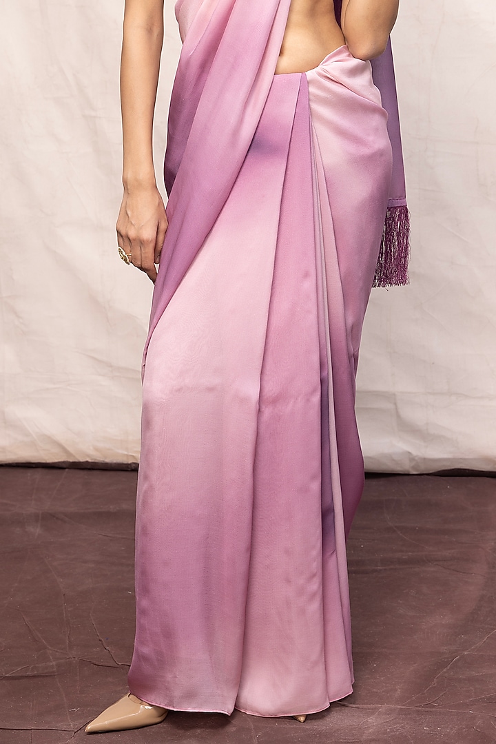 Purple & Pink Ombre Chiffon Digital Printed Handwoven Party Wear Saree Set by Ekaya at Pernia's Pop Up Shop