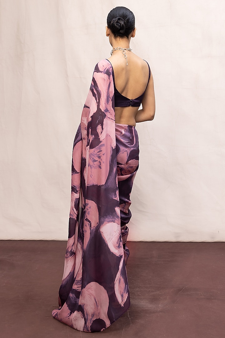 Purple & Pink Chiffon Digital Printed Handwoven Party Wear Saree Set by Ekaya at Pernia's Pop Up Shop