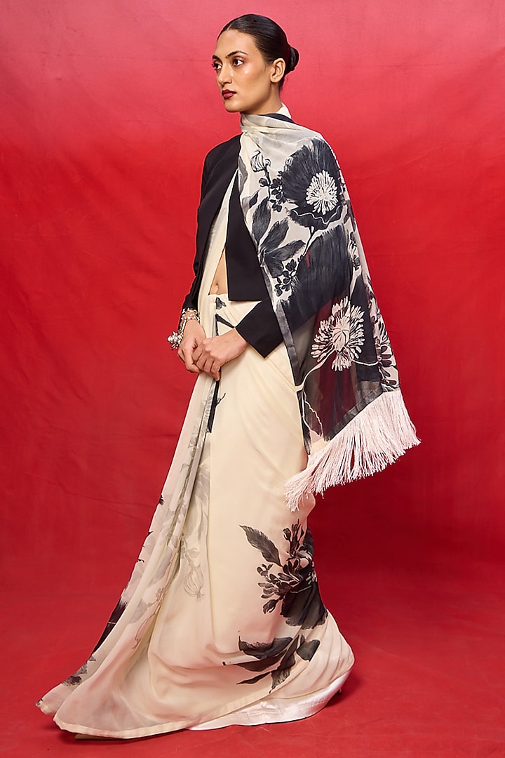 Pistachio Green Georgette Digital Printed Handwoven Party Wear Saree Set by Ekaya at Pernia's Pop Up Shop