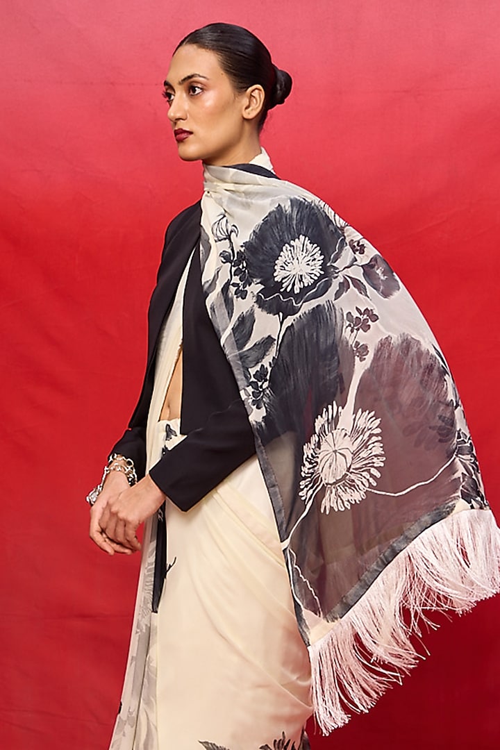 Pistachio Green Georgette Digital Printed Handwoven Party Wear Saree Set by Ekaya at Pernia's Pop Up Shop