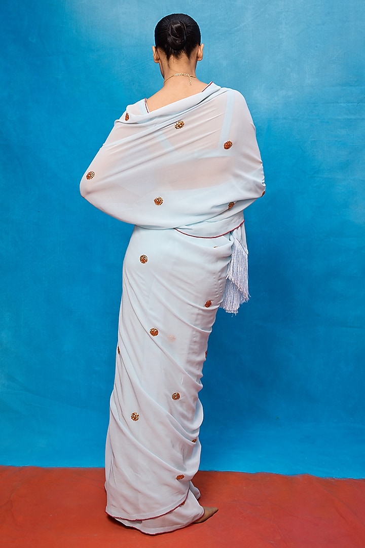 Ice Blue Georgette Embroidered Handwoven Wedding Saree Set by Ekaya at Pernia's Pop Up Shop