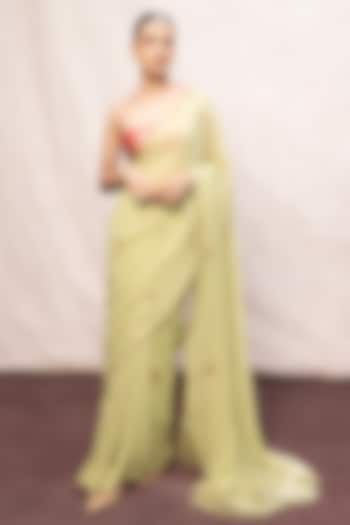 Pistachio Green Georgette Embroidered Handwoven Wedding Saree Set by Ekaya at Pernia's Pop Up Shop