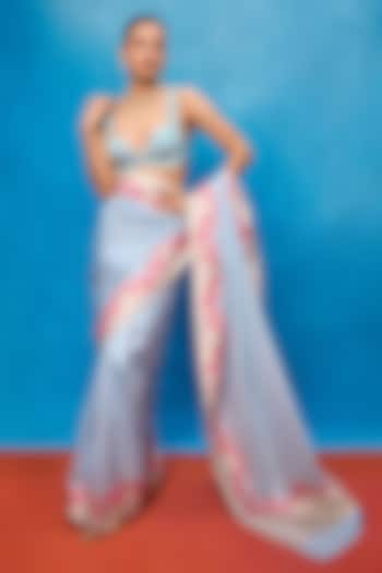 Ice Blue Silk Banarasi Handwoven Wedding Saree Set by Ekaya at Pernia's Pop Up Shop