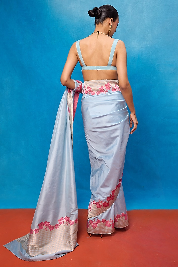 Ice Blue Silk Banarasi Handwoven Wedding Saree Set by Ekaya at Pernia's Pop Up Shop