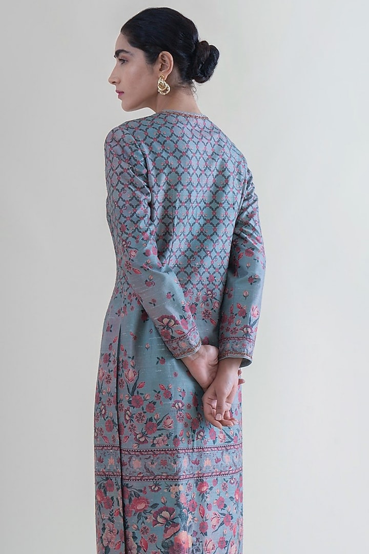 Stone Grey Banarasi Printed Kurta With Pants by Ekaya at Pernia's Pop Up Shop