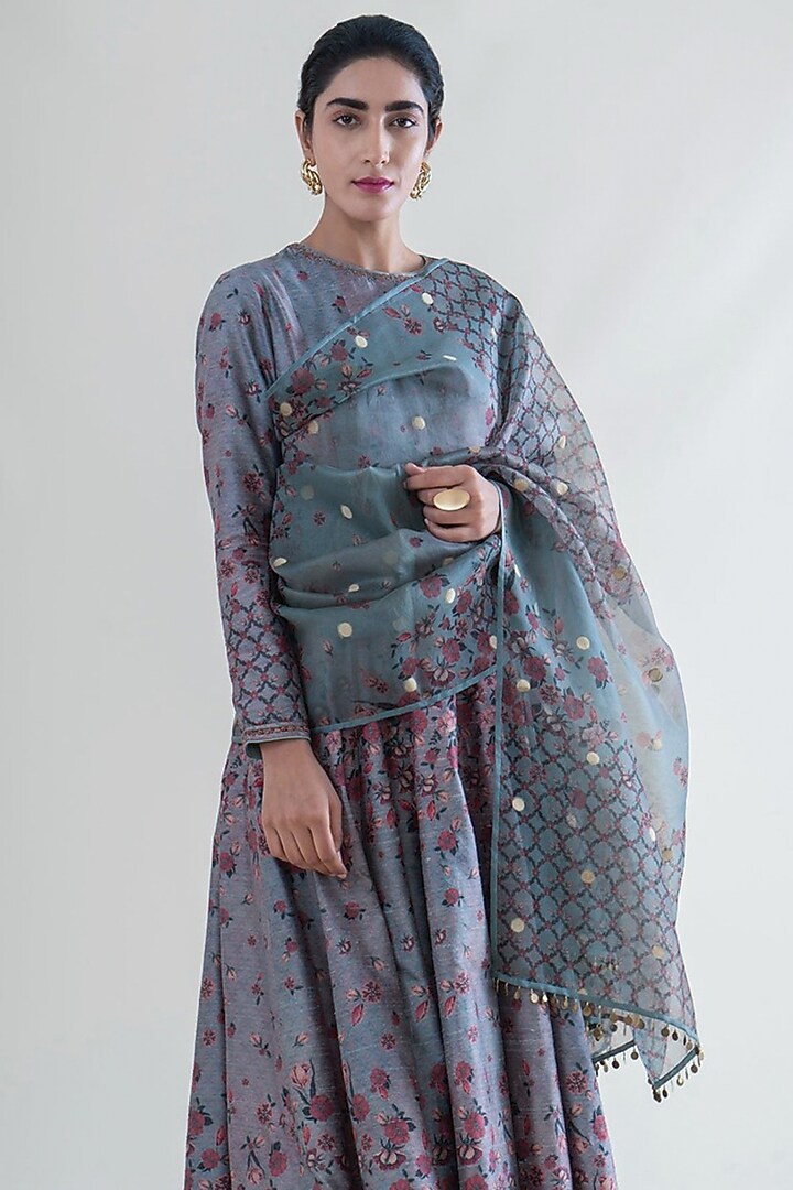 Stone Grey Banarasi Wedding Anarkali Set by Ekaya at Pernia's Pop Up Shop