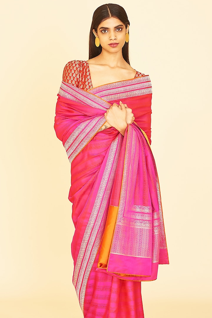 Pink Handwoven Saree by Ekaya