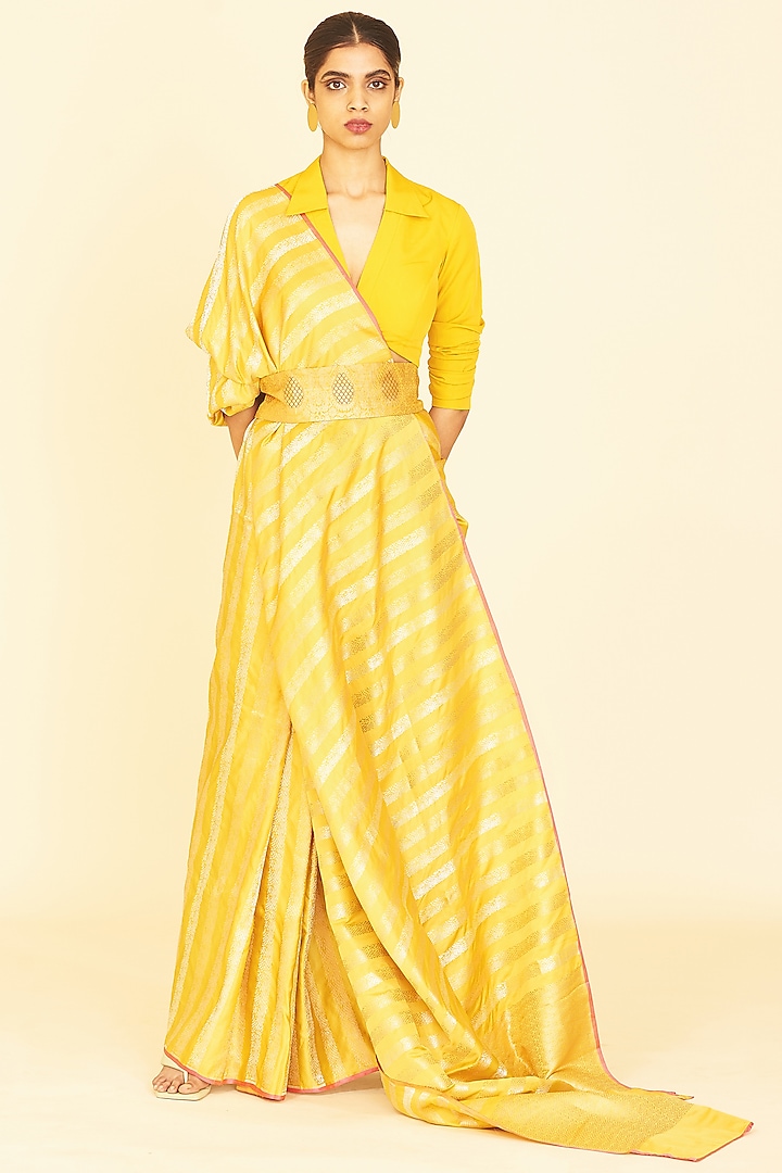 Yellow Handwoven Saree by Ekaya