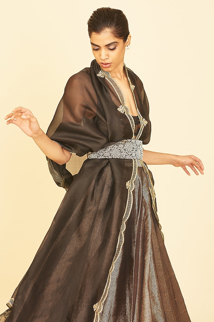 Black Silk Handwoven Bridal Lehenga Set by Ekaya at Pernia's Pop Up Shop