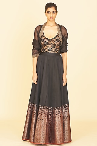 Black Handwoven Lehenga Set by Ekaya